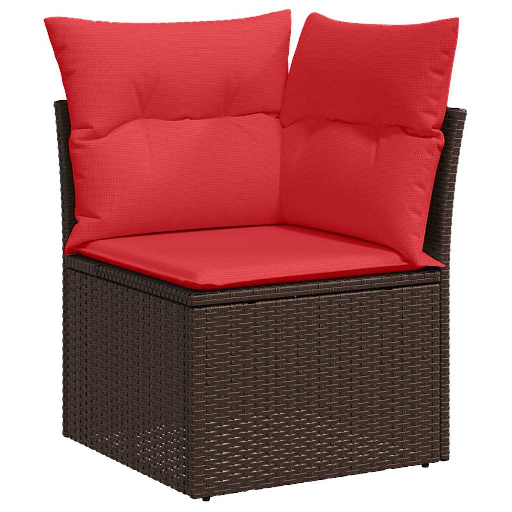 Set Divano da Giardino 4 pz Marrone e Rosso polyrattan