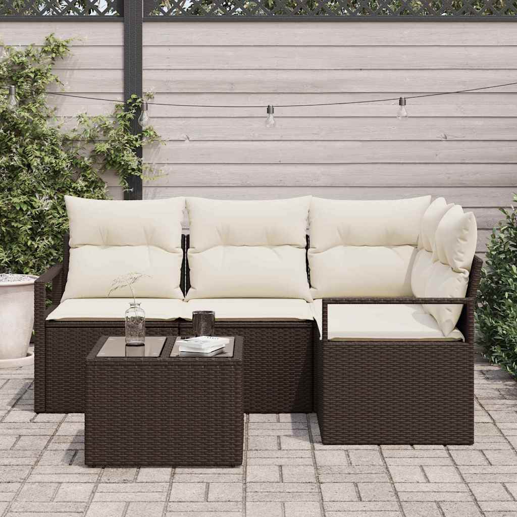 Set di divani con cuscino 5 pcs Marrone e Crema polyrattan | homemem39