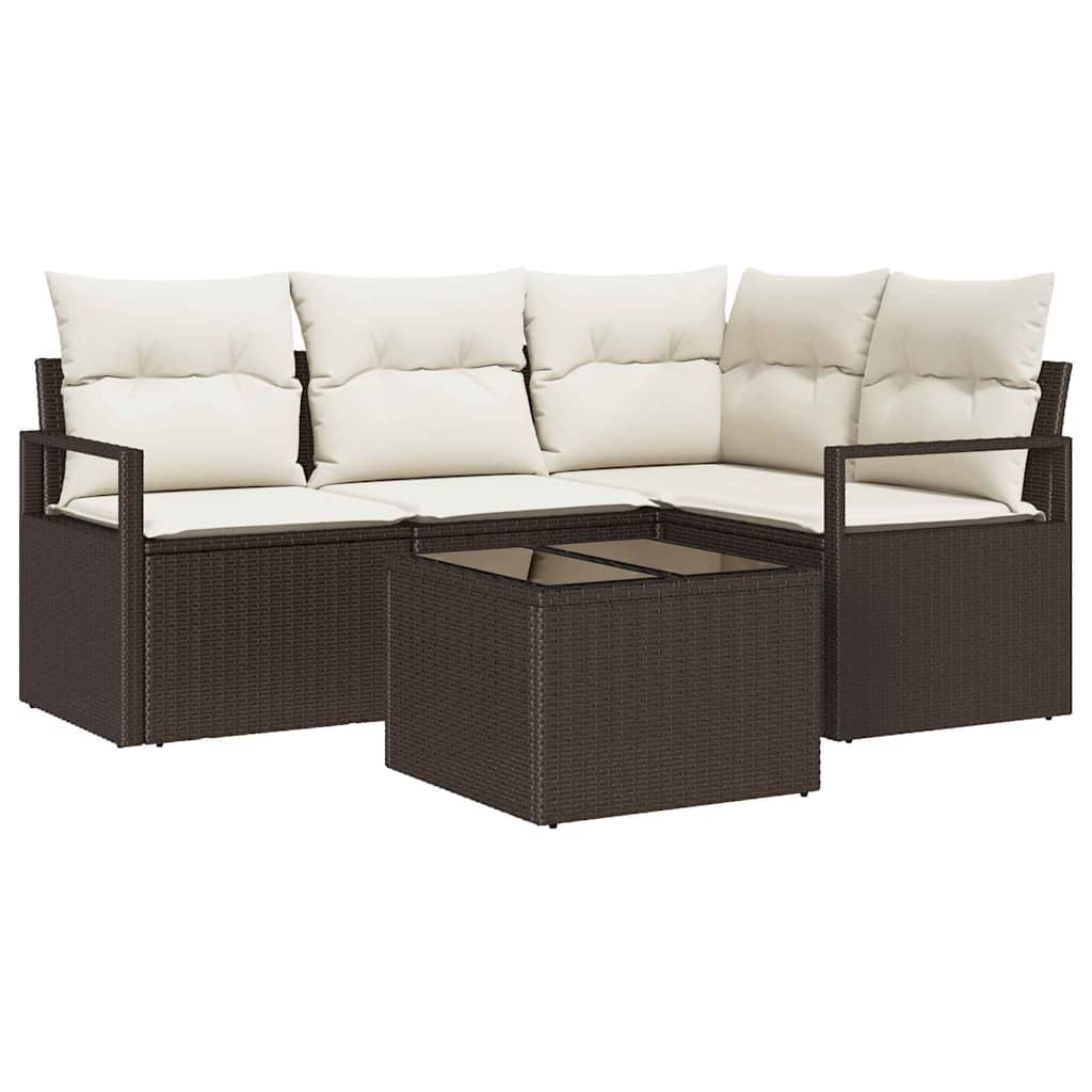 Set di divani con cuscino 5 pcs Marrone e Crema polyrattan | homemem39