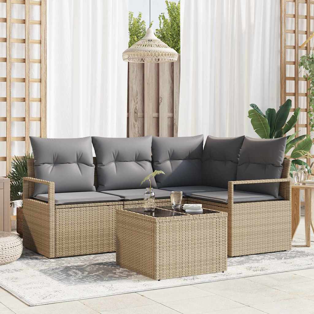 Set di divani 5 pcs Beige e Grigio Chiaro polyrattan