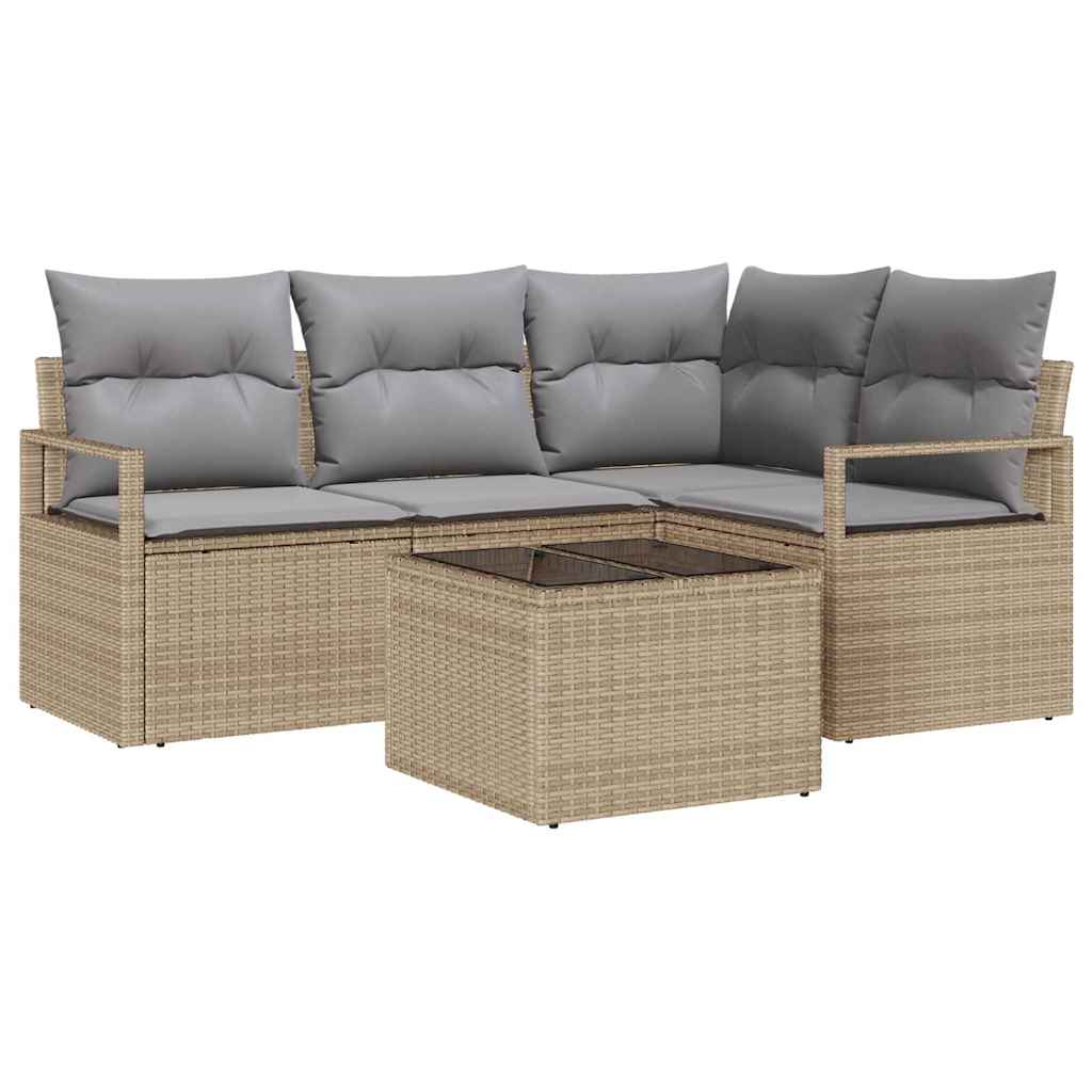 Set di divani 5 pcs Beige e Grigio Chiaro polyrattan