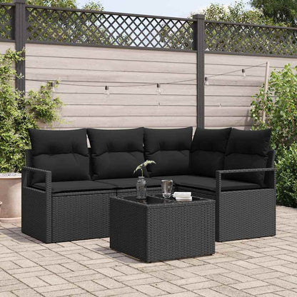 Set di divani con cuscino 5 pcs Nero polyrattan | homemem39