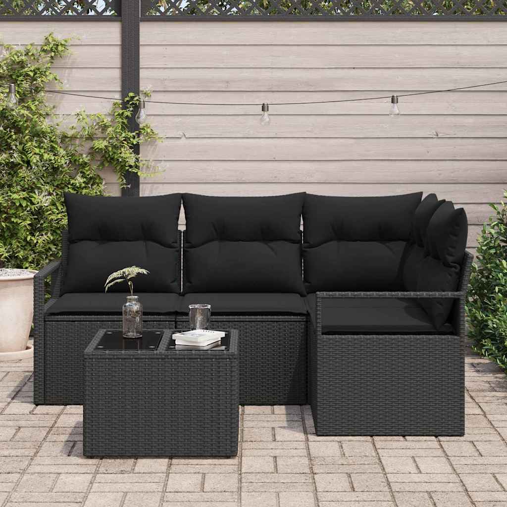 Set di divani con cuscino 5 pcs Nero polyrattan | homemem39