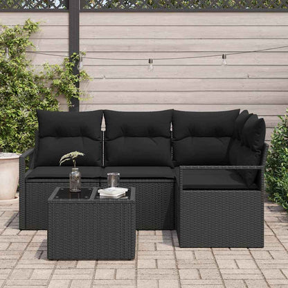 Set di divani con cuscino 5 pcs Nero polyrattan | homemem39