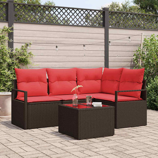 Set Divano da Giardino 5 pcs Marrone e Rosso polyrattan | homemem39