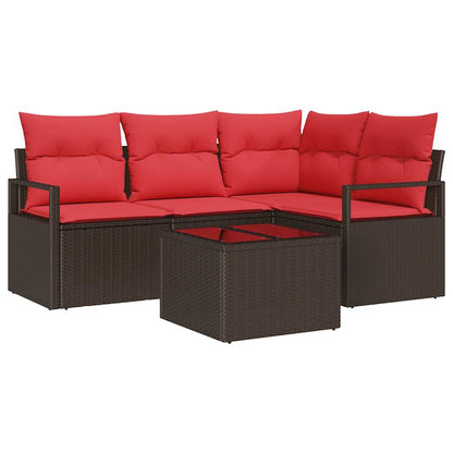 Set Divano da Giardino 5 pz Marrone e Rosso polyrattan
