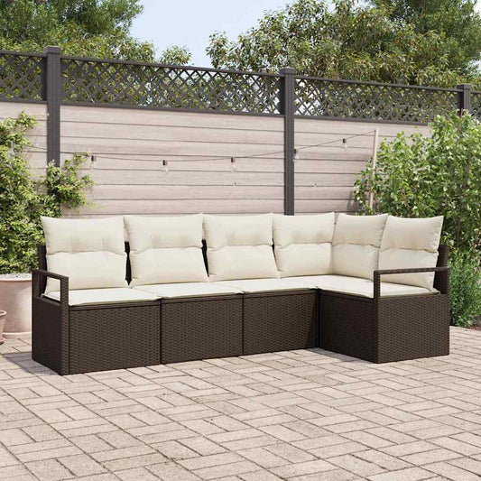 Set Divano da Giardino 5 pcs Marrone e bianco polyrattan