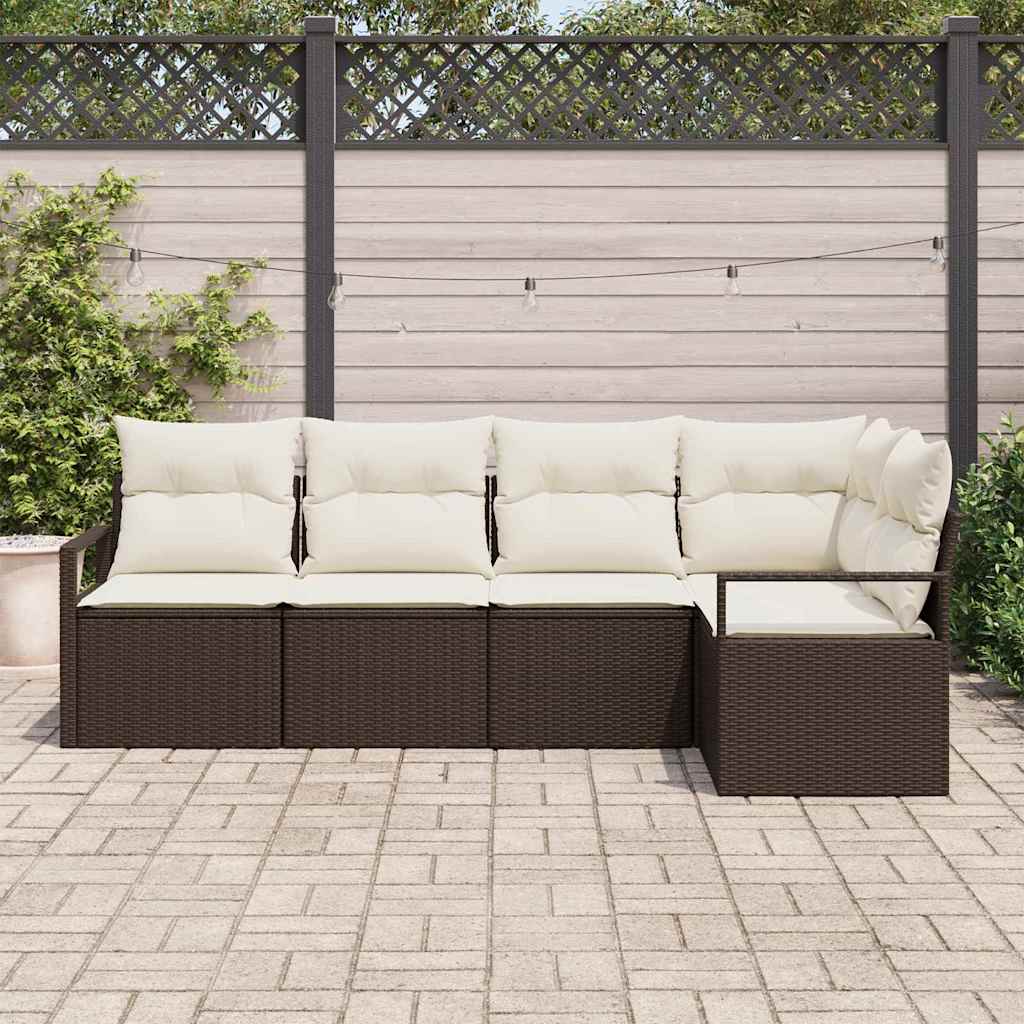 Set Divano da Giardino 5 pcs Marrone e bianco polyrattan | homemem39