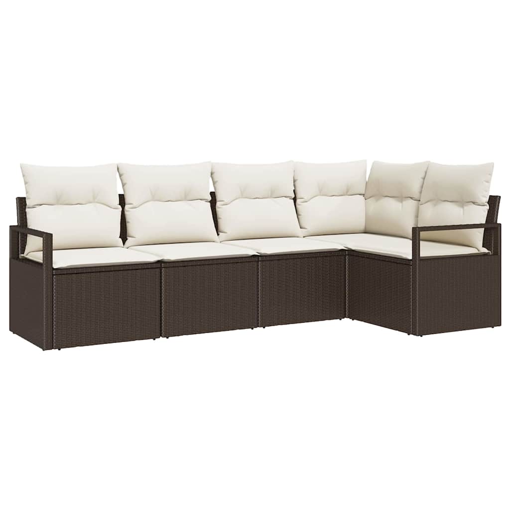 Set Divano da Giardino 5 pcs Marrone e bianco polyrattan | homemem39