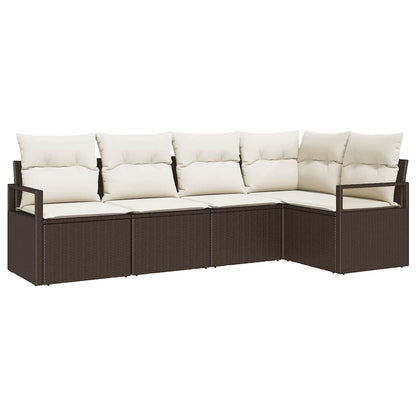 Set Divano da Giardino 5 pcs Marrone e bianco polyrattan | homemem39