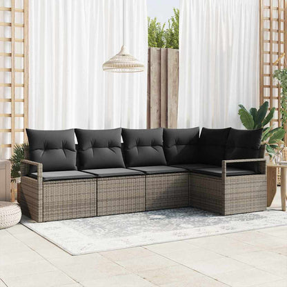 Set Divano da Giardino con cuscino 5 pcs Grigio polyrattan | homemem39