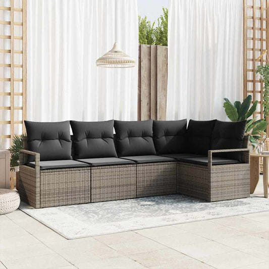 Set Divano da Giardino con cuscino 5 pcs Grigio polyrattan