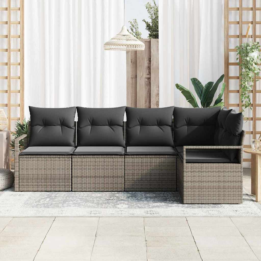 Set Divano da Giardino con cuscino 5 pcs Grigio polyrattan | homemem39