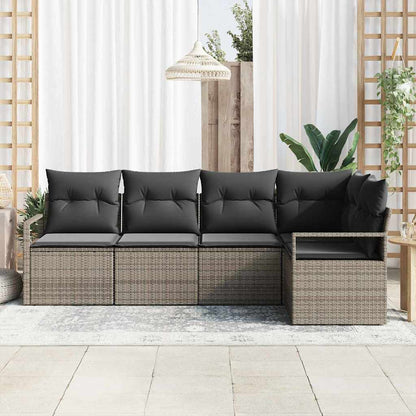 Set Divano da Giardino con cuscino 5 pcs Grigio polyrattan | homemem39