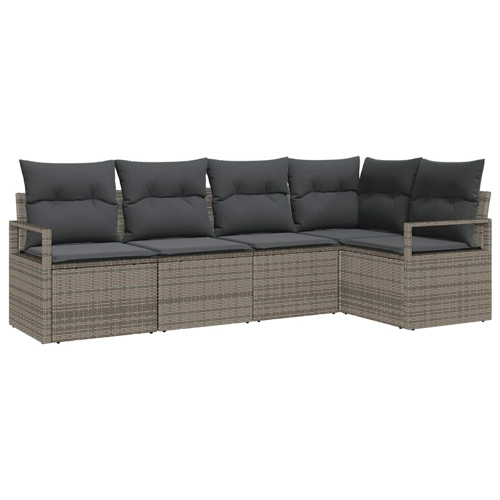 Set Divano da Giardino con cuscino 5 pcs Grigio polyrattan | homemem39