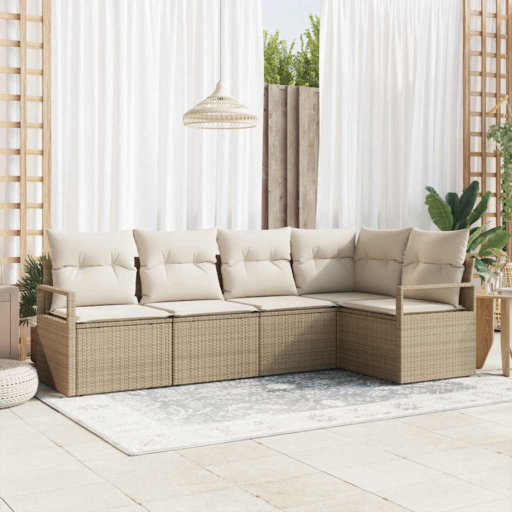Set Divano da Giardino 5 pcs Beige e Bianco polyrattan | homemem39
