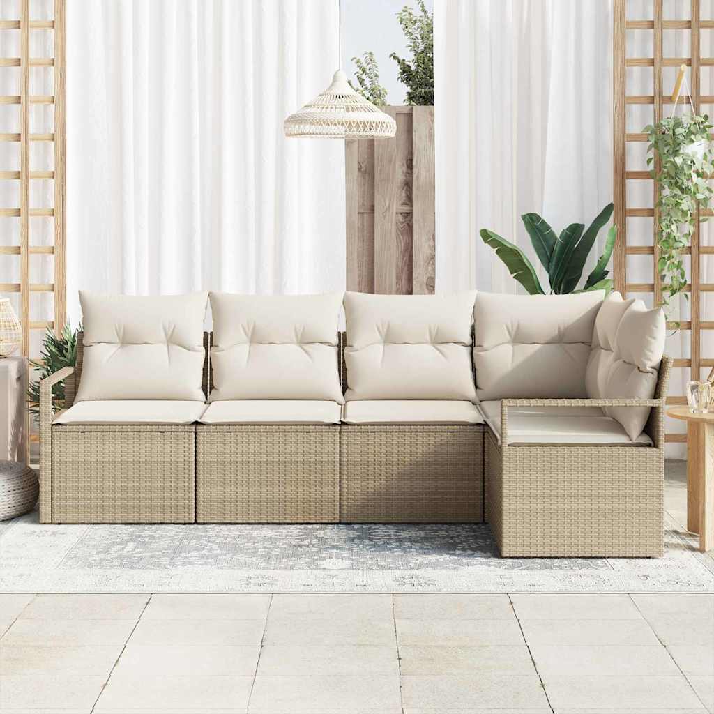 Set Divano da Giardino 5 pcs Beige e Bianco polyrattan | homemem39