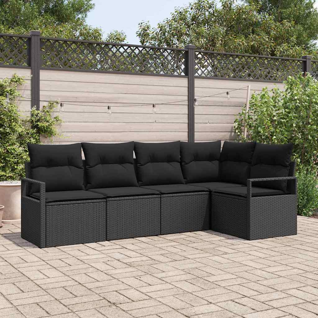 Set Divano da Giardino con cuscino 5 pcs Nero polyrattan | homemem39