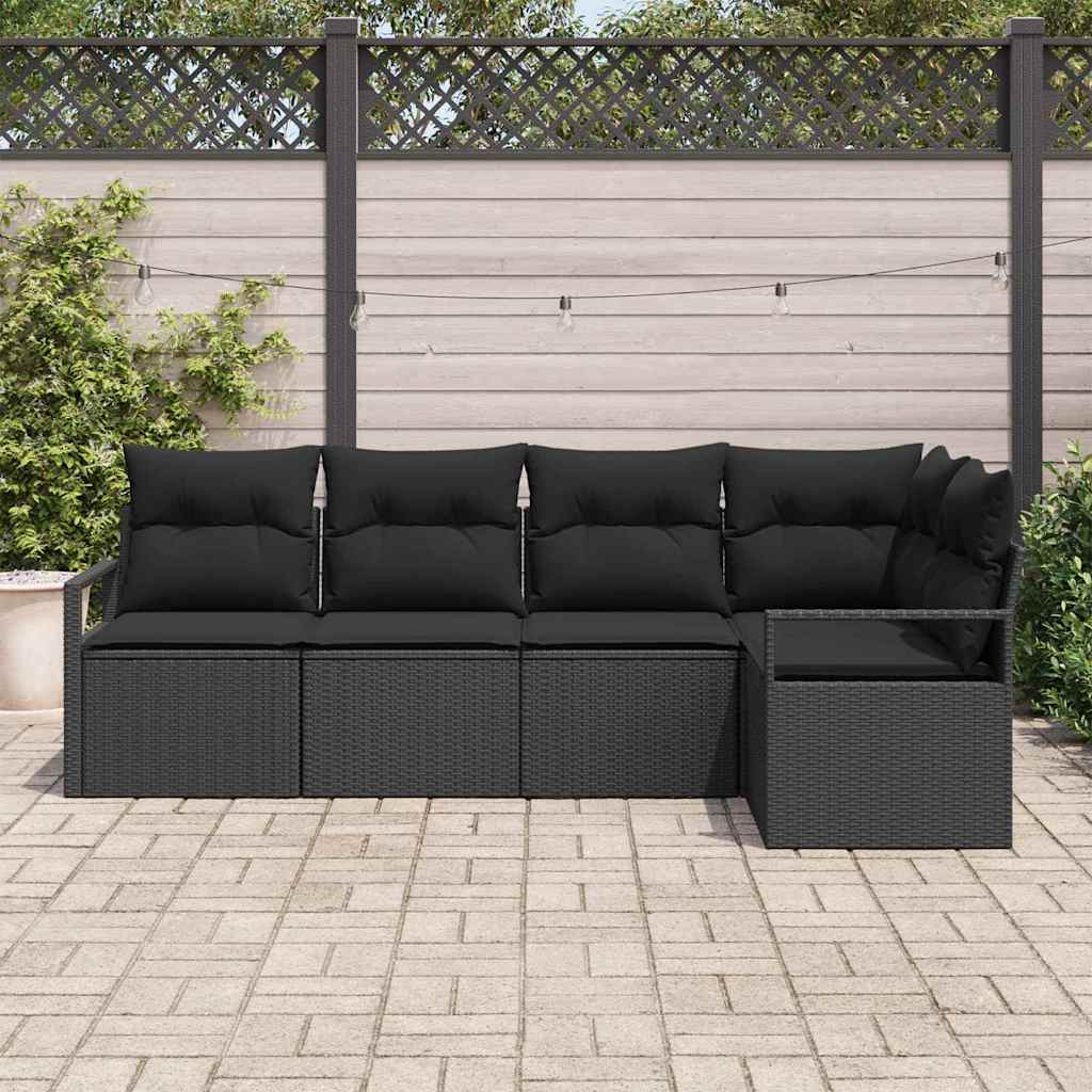 Set Divano da Giardino con cuscino 5 pcs Nero polyrattan | homemem39
