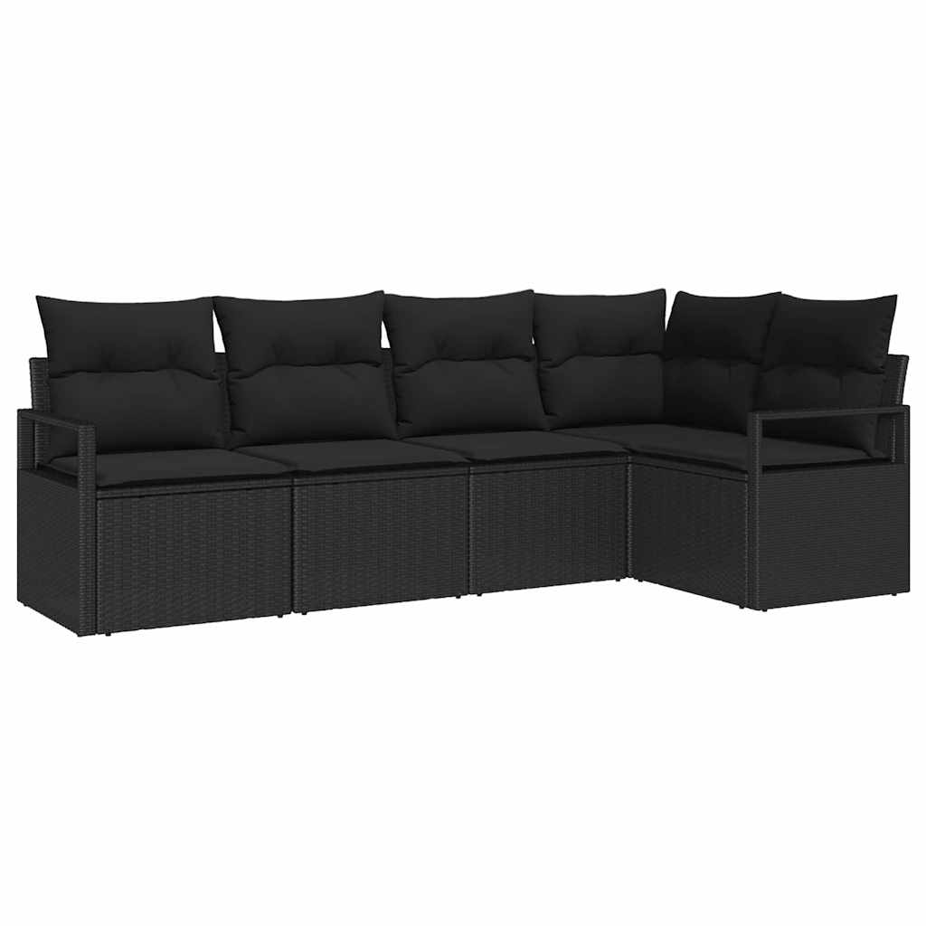 Set Divano da Giardino con cuscino 5 pcs Nero polyrattan | homemem39