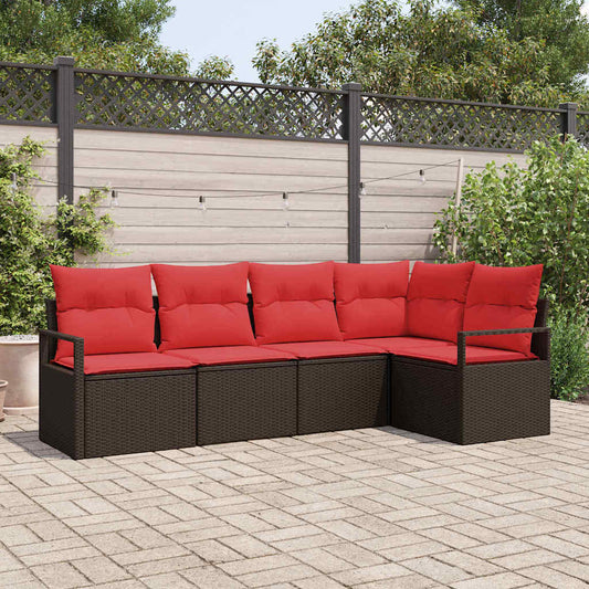 Set Divano da Giardino 5 pz Marrone e Rosso polyrattan
