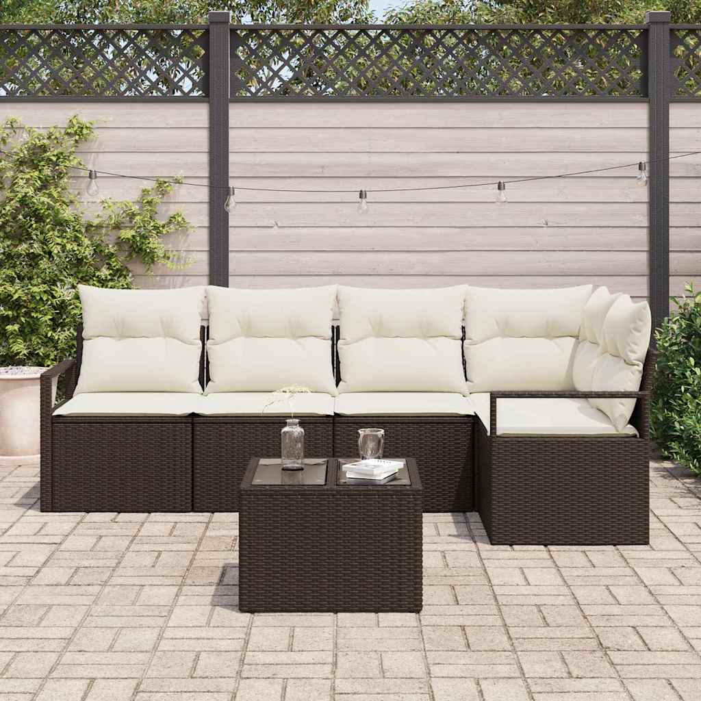 Set Divano da Giardino 6 pcs Marrone e Crema polyrattan | homemem39