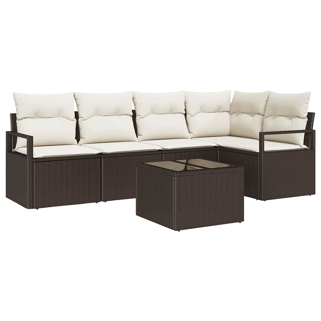 Set Divano da Giardino 6 pcs Marrone e Crema polyrattan | homemem39