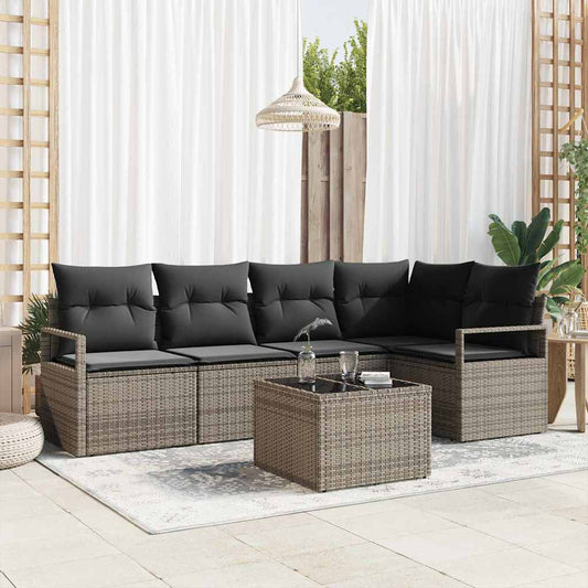 Set Divano da Giardino 6 pcs Grigio chiaro polyrattan