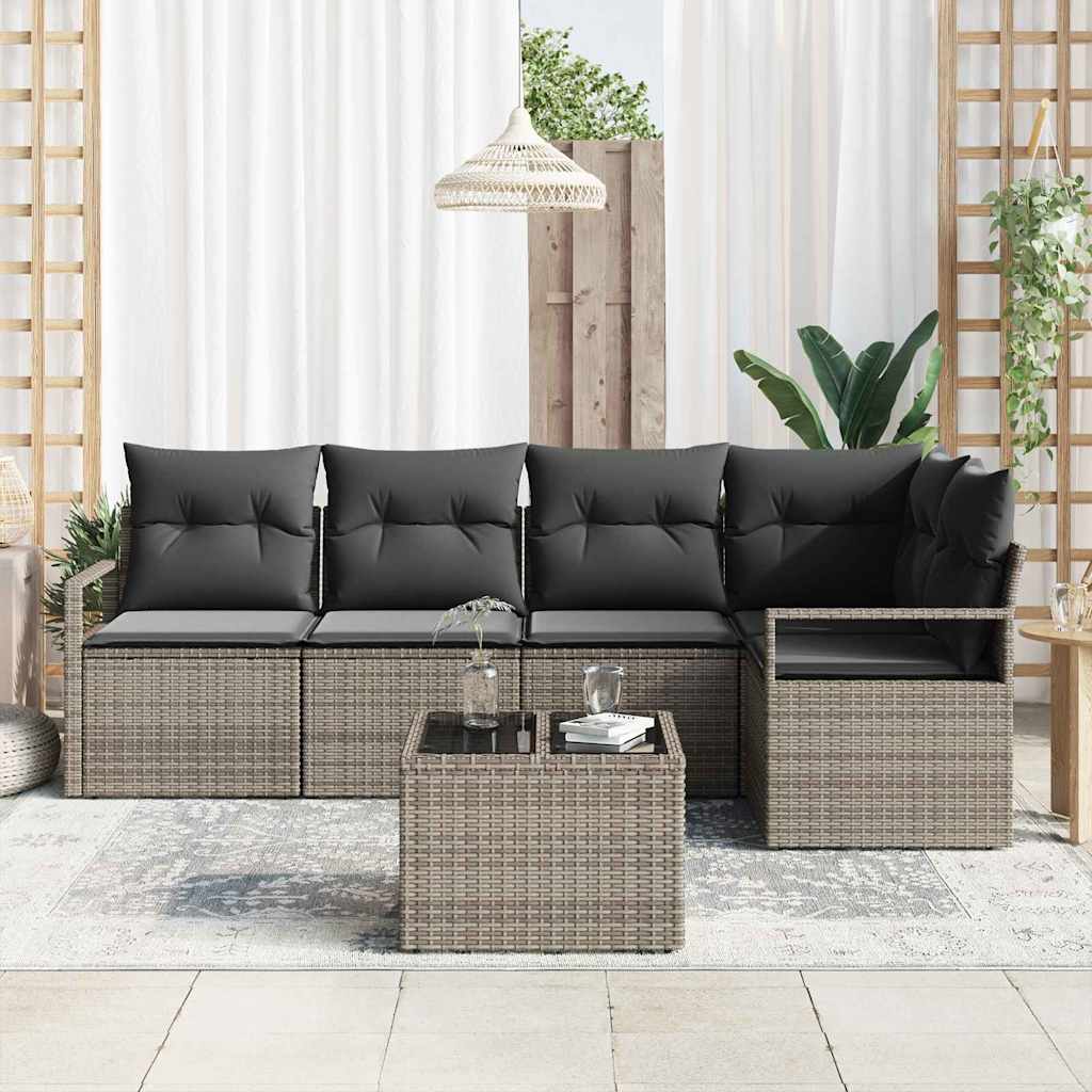 Set Divano da Giardino 6 pz Grigio chiaro polyrattan
