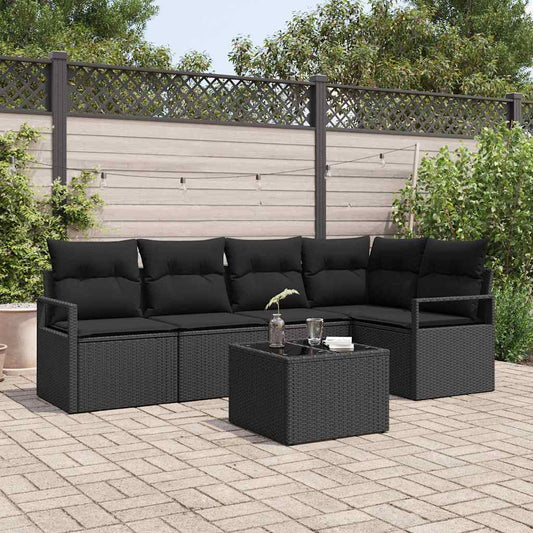 Set Divano da Giardino con cuscino 6 pcs Nero polyrattan