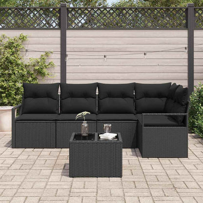 Set Divano da Giardino con cuscino 6 pcs Nero polyrattan