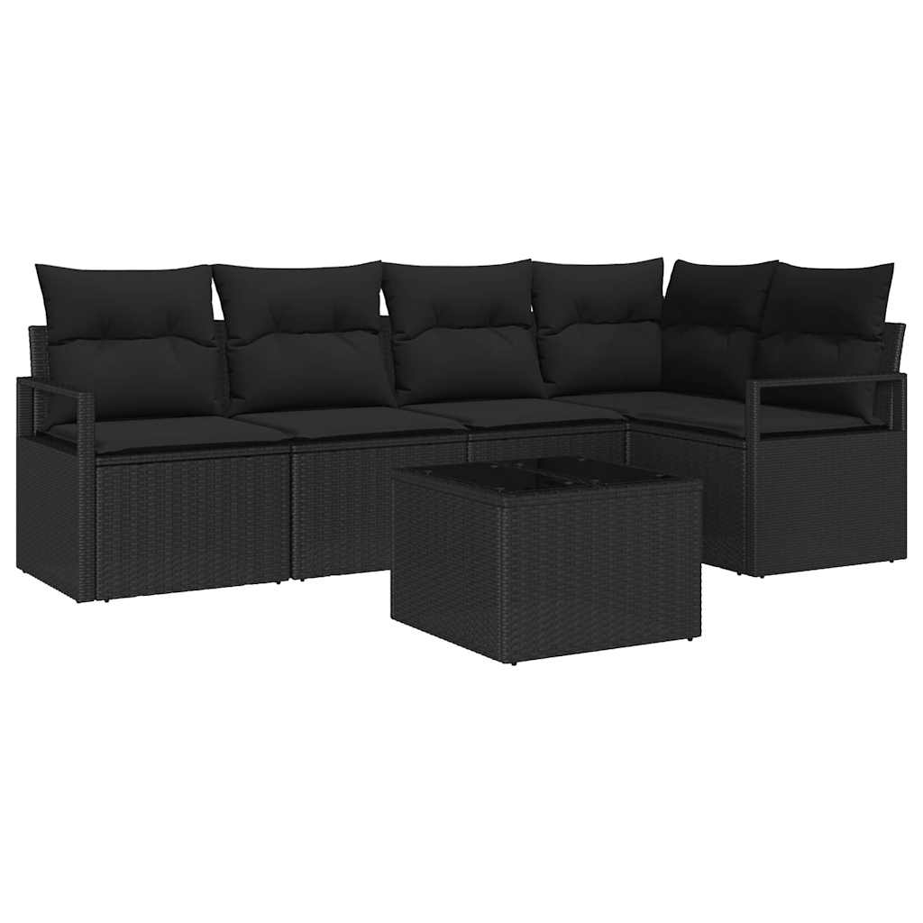 Set Divano da Giardino con cuscino 6 pcs Nero polyrattan