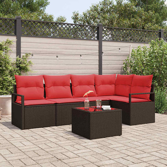 Set Divano da Giardino 6 pcs Marrone e Rosso polyrattan | homemem39