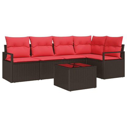 Set Divano da Giardino 6 pz Marrone e Rosso polyrattan