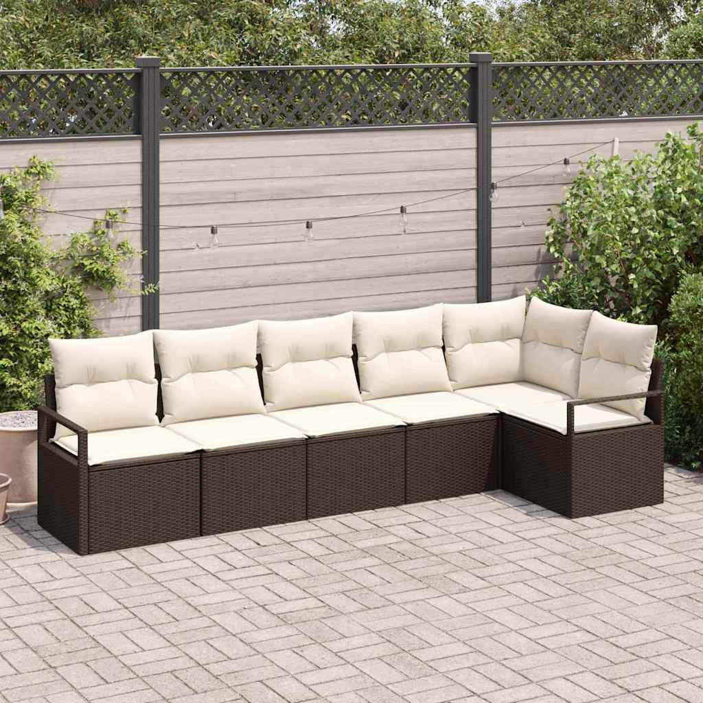 Set Divano da Giardino 6 pcs Marrone e bianco polyrattan