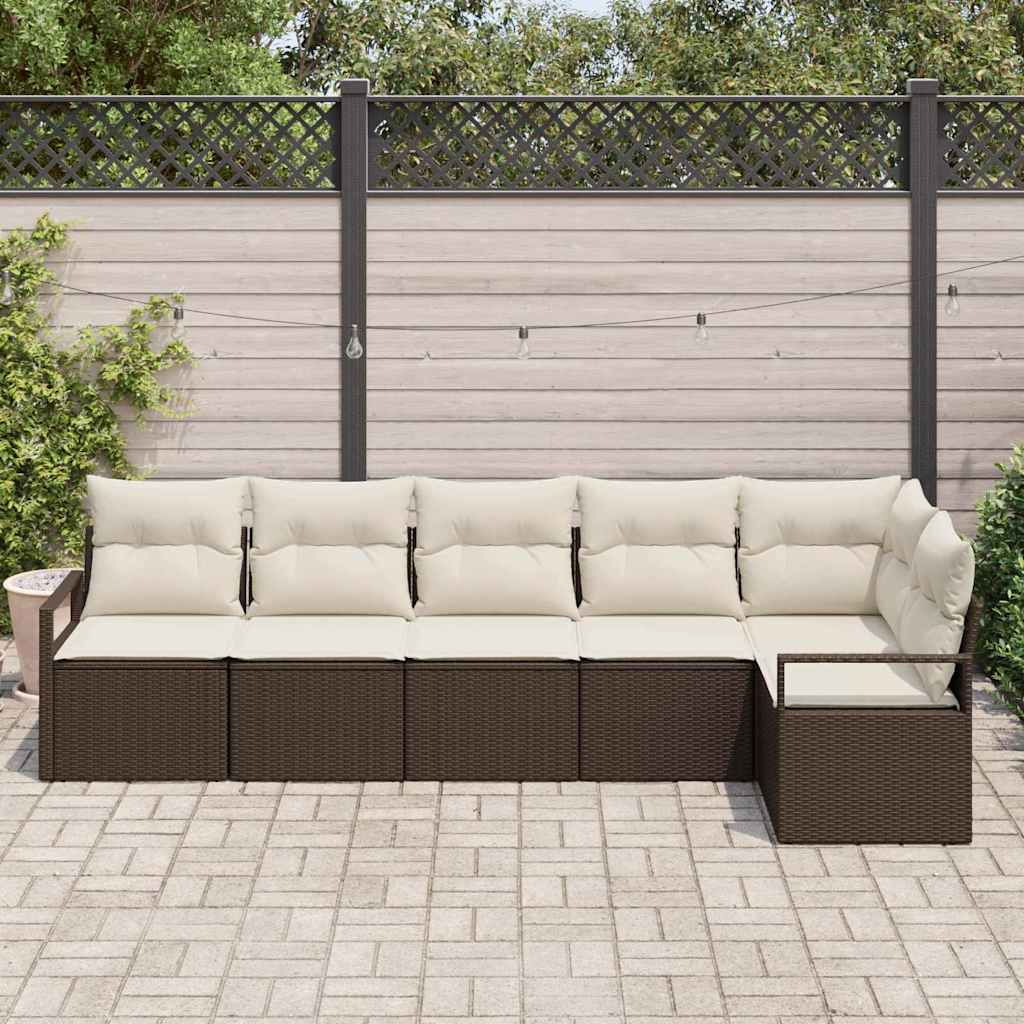 Set Divano da Giardino 6 pcs Marrone e bianco polyrattan | homemem39