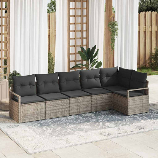 Set Divano da Giardino con cuscino 6 pcs Grigio polyrattan