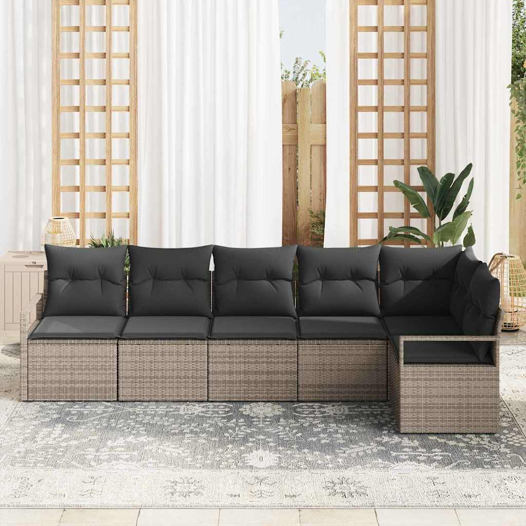 Set Divano da Giardino con cuscino 6 pcs Grigio polyrattan | homemem39