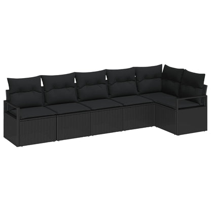 Set Divano da Giardino con cuscino 6 pcs Nero polyrattan | homemem39
