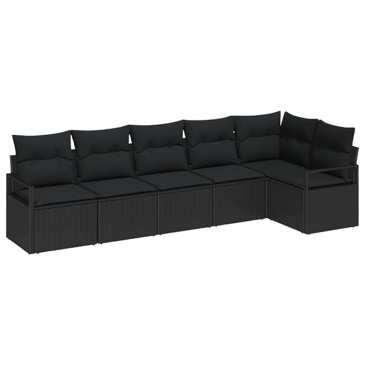 Set Divano da Giardino con cuscino 6 pcs Nero polyrattan