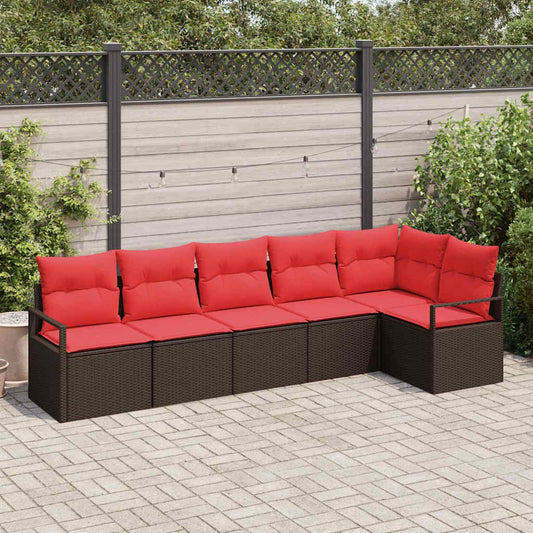 Set Divano da Giardino 6 pcs Marrone e Rosso polyrattan | homemem39