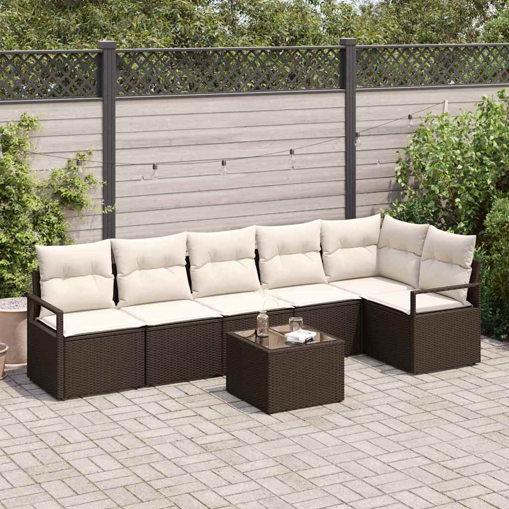 Set Divano da Giardino 7 pcs Marrone e Crema polyrattan | homemem39