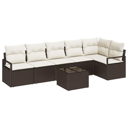 Set Divano da Giardino 7 pcs Marrone e Crema polyrattan | homemem39