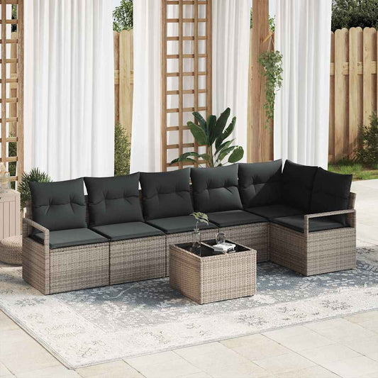 Set Divano da Giardino 7 pcs Grigio chiaro polyrattan