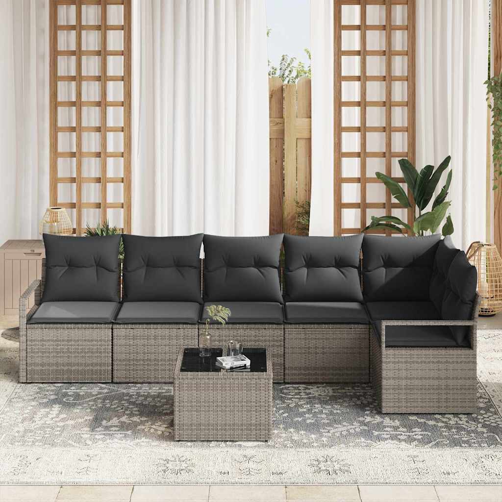 Set Divano da Giardino 7 pz Grigio chiaro polyrattan
