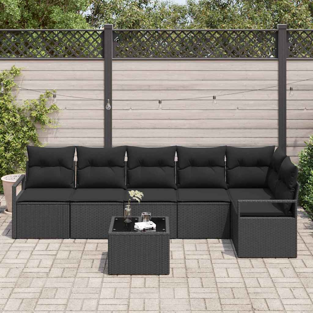 Set Divano da Giardino con cuscino 7 pcs Nero polyrattan | homemem39