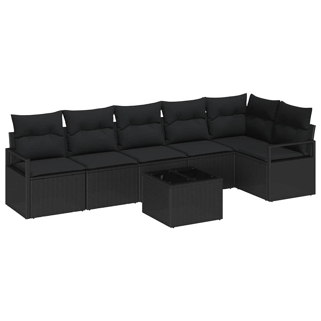 Set Divano da Giardino con cuscino 7 pcs Nero polyrattan | homemem39