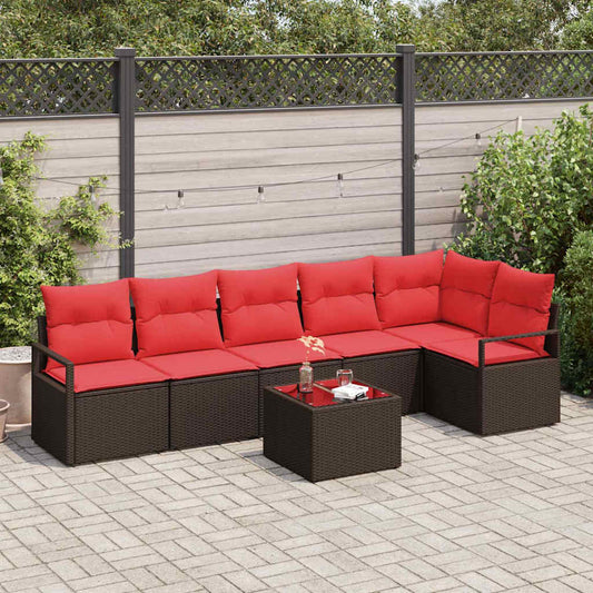 Set Divano da Giardino 7 pz Marrone e Rosso polyrattan