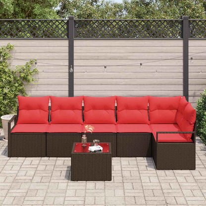 Set Divano da Giardino 7 pz Marrone e Rosso polyrattan