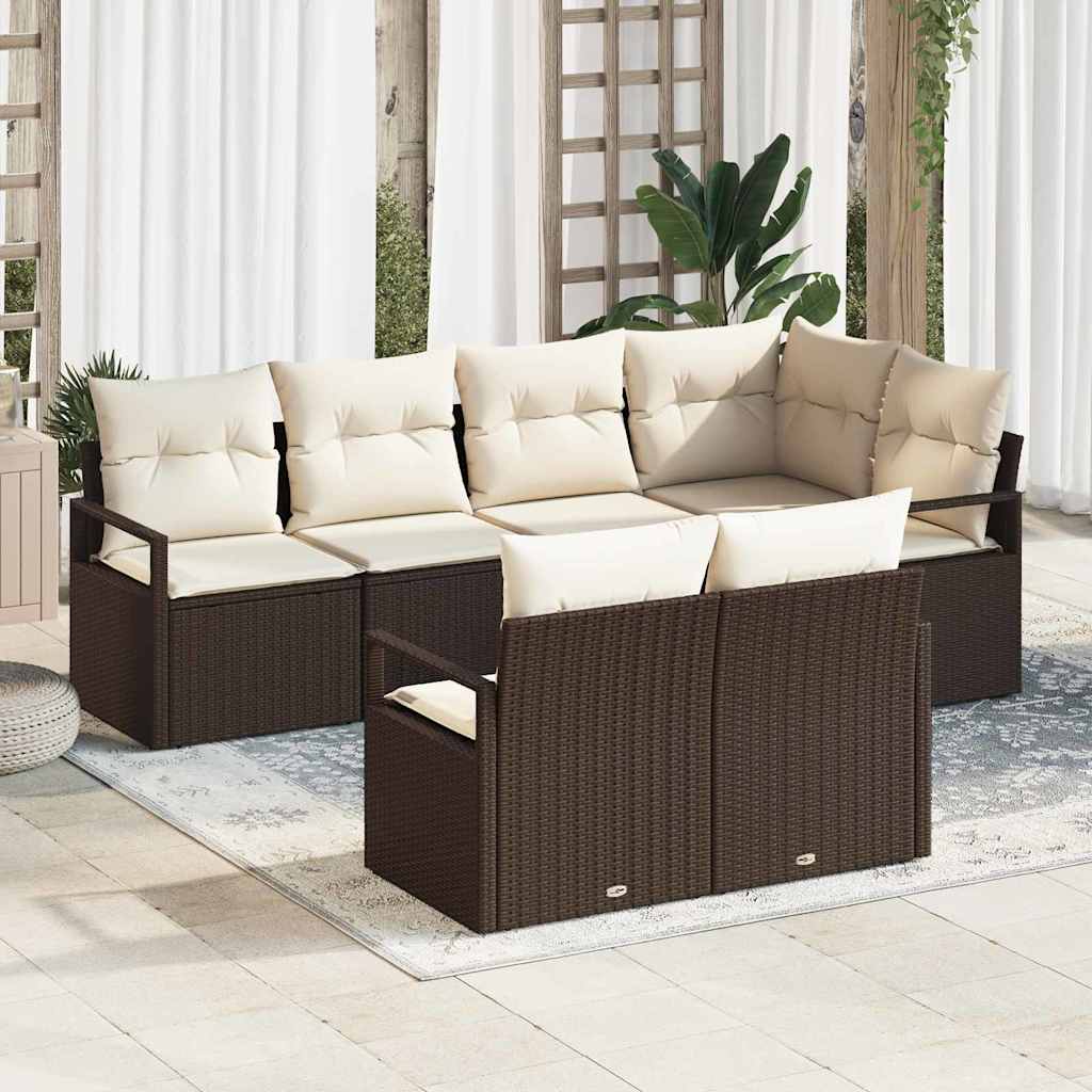 Set Divano da Giardino 7 pcs Marrone e bianco polyrattan | homemem39